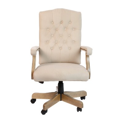 Ivory Microfiber High Back Executive Swivel Office Chair with Driftwood Arms