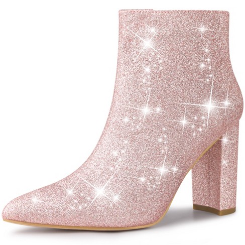 Perphy Pointed Toe Chunky Heels Ankle Boots Glitter Sparkly Boots For ...