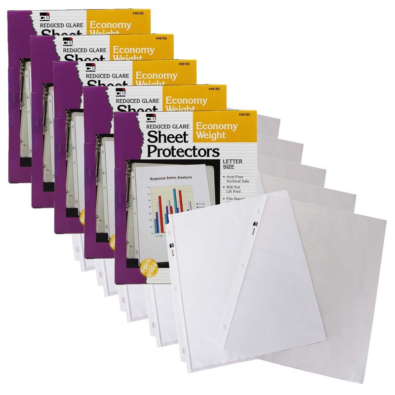 Charles Leonard Sheet Protectors, Reduced Glare, Letter Size, Clear, 50 Per Box, 5 Boxes, 1 of 3