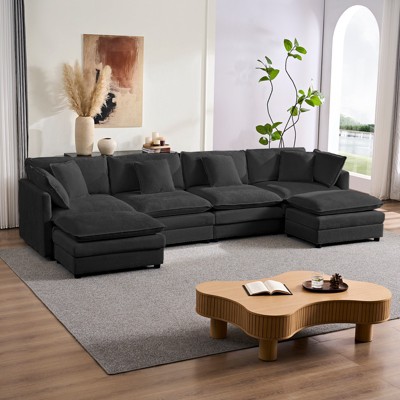Mjkone 132'' Oversized Modular Sectional Sofa, U-Shaped Couch with 2 Ottomans, 6-Seat Chenille Fabric Upholstered Deep Seat Sofa