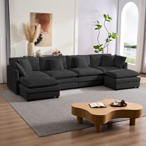 Mjkone 132'' Oversized Modular Sectional Sofa, U-Shaped Couch with 2 Ottomans, 6-Seat Chenille Fabric Upholstered Deep Seat Sofa - 1 of 4