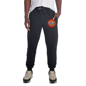Looney Tunes Circle Logo Unisex Jogger Sweatpants with Pockets for Men and Women Black - 1 of 4