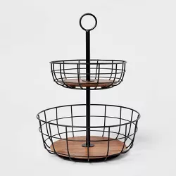 Iron and Mangowood Wire 2-Tier Fruit Basket Black - Threshold™