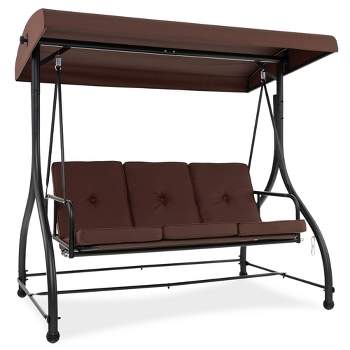 Tangkula Converting Patio Swing Chair Porch Swing Bed w/Adjustable Canopy & Thickened Cushion