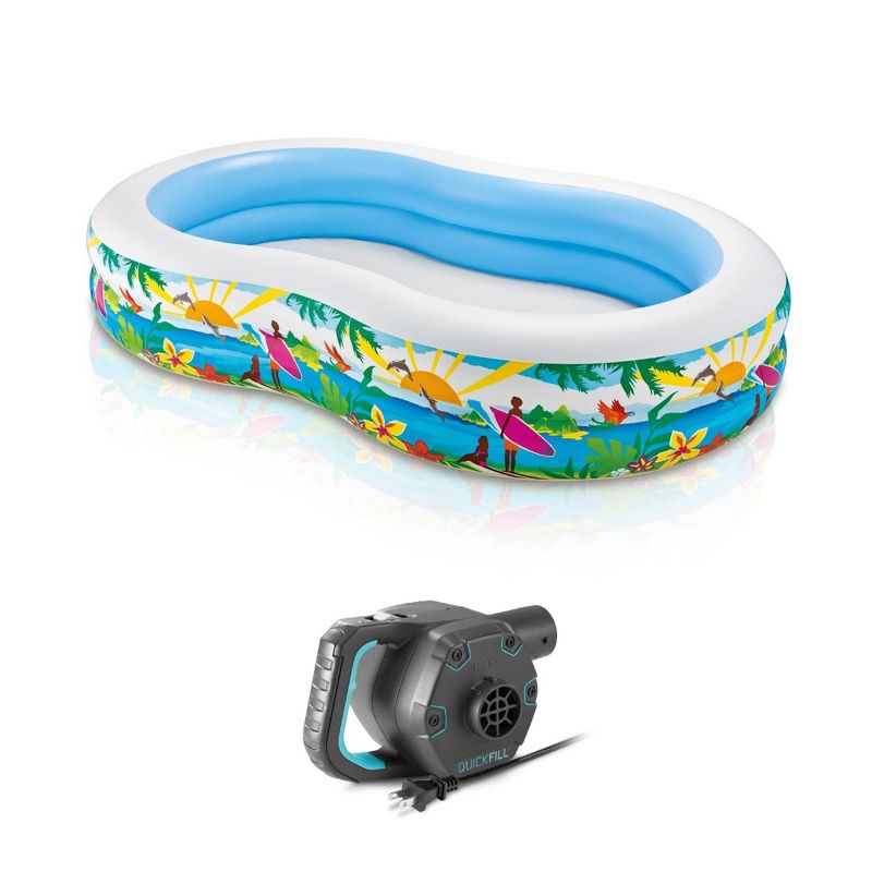 Intex 8.5’x5.25’x18” Seaside Paradise Inflatable Kiddie Pool & Electric Air Pump, 1 of 7