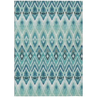 Teal Blue Aqua And Mint Green Southwestern Washable Indoor Outdoor Area Rug