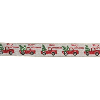 Northlight Green and Red Vintage Trucks with Christmas Trees Wired Craft Ribbon 2.5" x 16 Yards