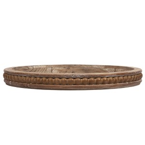 Storied Home Decorative Round Wood Tray with Hobnail Edge, Natural - 1 of 4