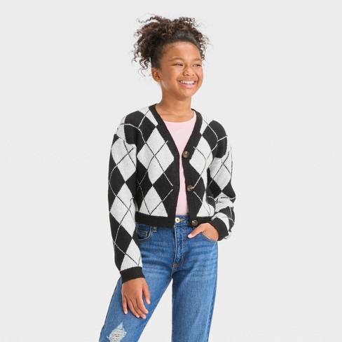 Girls' Cropped Cardigan Sweater - art class™ Black XS