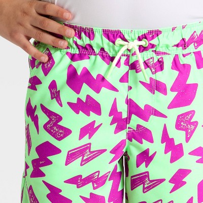 Cat & Jack Boys' Thunder Bolt Trunk Swim Shorts - Cat & Jack™ Vibrant Green/Purple S — фото 3