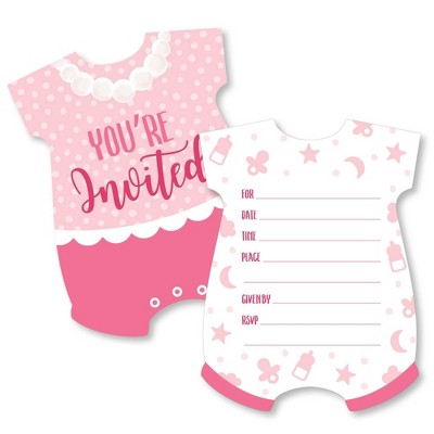 Big Dot of Happiness It's a Girl - Shaped Fill-in Invitations - Pink Baby Shower Invitation Cards with Envelopes - Set of 12