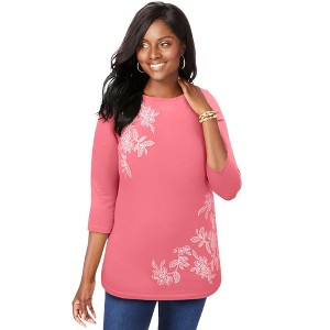 Jessica London Women's Plus Size Stretch Cotton Boatneck Tunic - 1 of 4