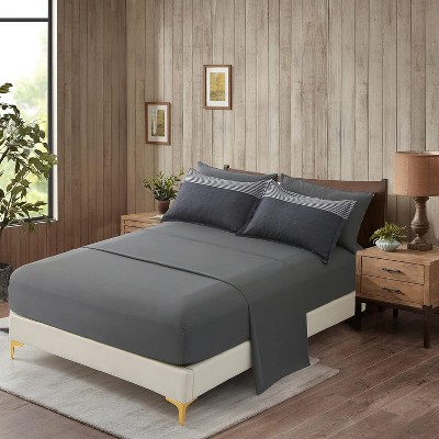 Der Rose BALHAM TRADE-Queen Size Striped Comforter Set 7 Piece Bed in a Bag Boho Black Grey Striped Navy Blue Queen 90"x90" — фото 5