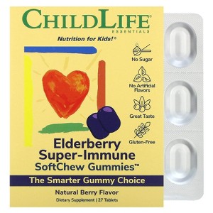 ChildLife Essentials Kids, Elderberry Super-Immune SoftChew Gummies, Natural Berry, 27 Tablets - 1 of 2