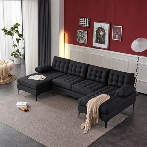 Karl Home |110 in. W Pillow Top Arm Chellie 4-Seat U-shaped Tufed Sofa in Gray - 1 of 4