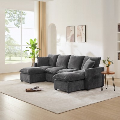 7/6/5/4 Seat Upholstered Sectional Sofa Couch, Modular Sofa with 2 Pillows 4M -ModernLuxe