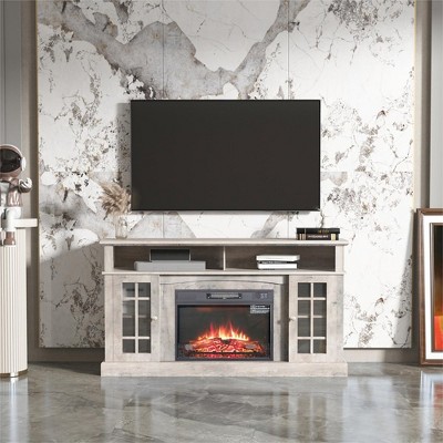 58Inch / 47Inch Fireplace TV Stand Media Furniture With Open Storage Shelves Cabinets TVs Entertainment Table