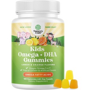 Kids + Omega DHA Gummies, Delicious Gummies for Kids Vision, Immunity and Focus, Lemon & Orange Flavor, Nature's Craft, 90ct or 180ct - 1 of 4