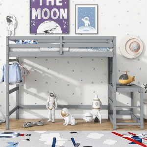 Twin Loft Bed with Stairs, Space-Saving Kids Bed Frame, Ladder Platform, Guardrail, No Box Spring Needed - 1 of 4