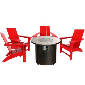 WestinTrends Ashore Modern Folding Poly Adirondack Chair With Square Fire Pit Table Set - 1 of 4