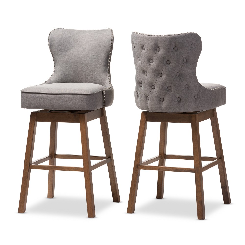 Photos - Chair Gradisca Swivel Barstools with Button-Tufting & Nail Heads Trim: Polyester Upholstery - Baxton Studio Brown