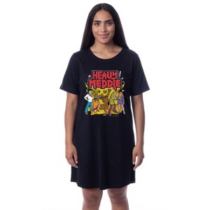 Scooby-Doo Womens' The Gang Heavy Meddle Nightgown Sleep Pajama Shirt Black - 1 of 3