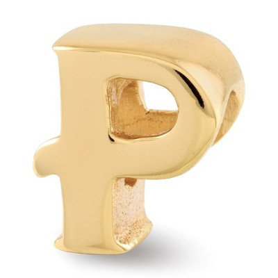 Black Bow Jewelry Letter P Bead Charm in 14k Yellow Gold Plated Sterling Silver