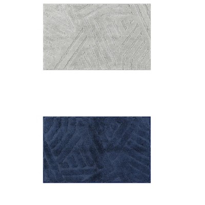 Unique Bargains Microfiber Geometric Soft Washable Non-Slip Floor Mats for Bathroom 2 Pcs