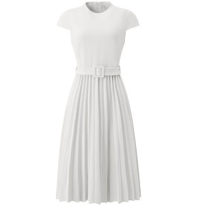 INSPIRE CHIC Women's Mock Neck Cap Sleeve Belted A-Line Midi Pleated Dresses - 1 of 4