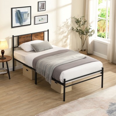 ALEXOUN Metal Bed Frame Heavy Duty Platform Bed,with Wooden Headboard & 12 inch Under Bed Storage,Black Metal Frame,No Box Spring Needed