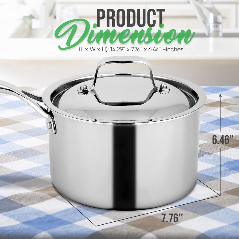 NutriChef 3-quart Saucepan with Lid - Stainless-Steel Stain-Resistant Sauce Pot Kitchen Cookware, 3 of 7