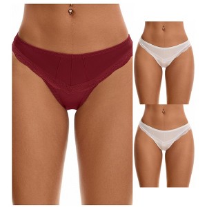 INSPIRE CHIC Women's Satin Silky Hipster Low Waisted Lace Trimmed Briefs 3 Packs - 1 of 4