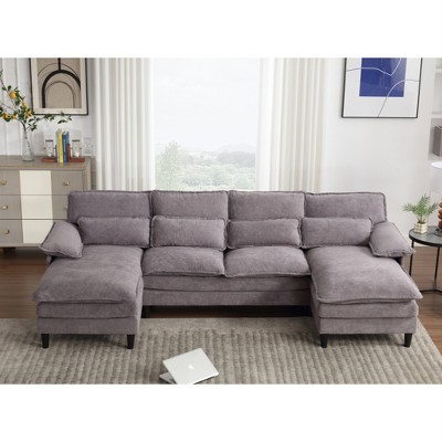4 Seater U Shaped Modular Sectional Sofa Couch for Living Room, corner sofa with 4pcs waist pillows
