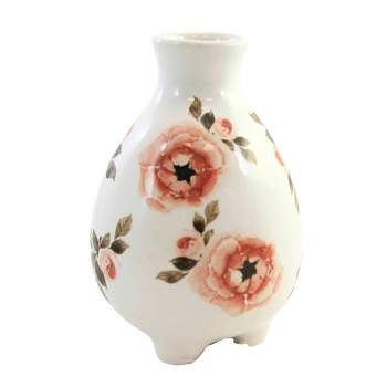 Home Decor Cottage Floral Vase  -  One Vase 4.0 Inches -  Footed Flowers  -   -  Dolomite  -  Multicolored