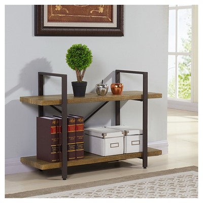 Danya B. 35.5" x 25" Two Level Rustic Shelving Unit Brown : Metal Frame, Laminated Surface, Open Back