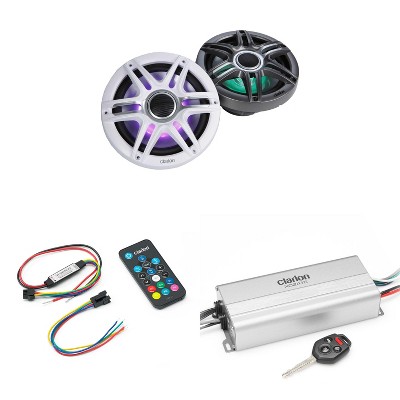Clarion Marine 4 Channel Amp & Premium 7.7"  LED Boat Audio Upgrade Bundle  ( Includes LED Remote )