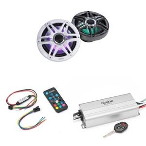 Clarion Marine 4 Channel Amp & Premium 7.7"  LED Boat Audio Upgrade Bundle  ( Includes LED Remote ) - 1 of 4