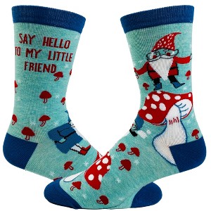 Crazy Dog T-Shirts Women's Say Hello To My Little Friend Socks Funny Mushroom Gnome Novelty Fantasy Fairy Tale Footwear - 1 of 4