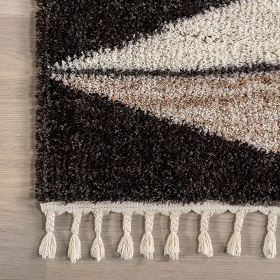 Brown and Beige Geometric Shag 4' x 6' Area Rug