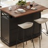 46.5'' Farmhouse Kitchen Island with Drape of Beads, Power Outlet, Rolling Kitchen Cart on Wheels with Drop Leaf, 3 Doors, 3 Drawers for Home - 2 of 4