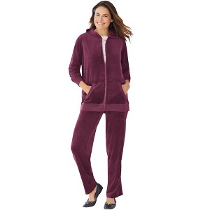 Woman Within Plus Size Petite 2-Piece Velour Hoodie Set - 1 of 4