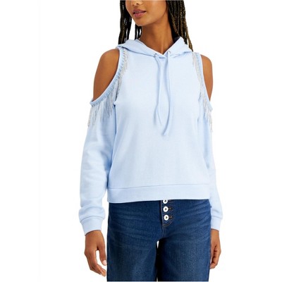 I.N.C International Concepts Womens Fringe Hoodie Sweatshirt, Blue, X-Small