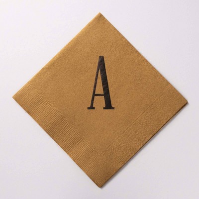 50ct 5"x5" Personalized Lettering 'A' 3 Ply Beverage Napkins Gold