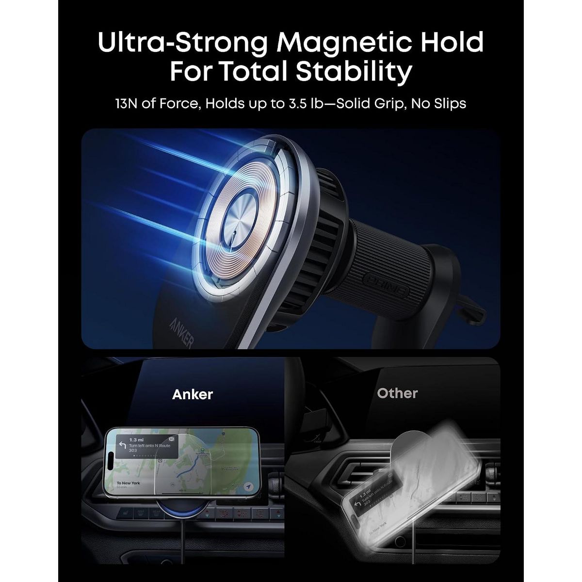 Anker Prime Qi2 25W MagSafe Wireless Car Charger Mount, AirCool Phone Holder with Vent Clip, for iPhone 17-12 Series & More (Adapter Included) - thumbnail 7