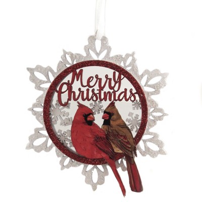 Holiday Ornament 5.5" Snowflake Cardinal Merry Christmas  -  Tree Ornaments