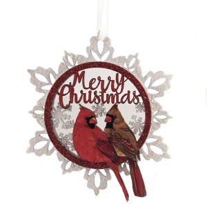 Roman 5.5 Inch Snowflake Cardinal Merry Christmas Tree Ornaments - 1 of 3