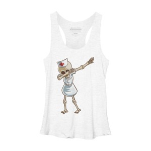 Women's Design By Humans Halloween Dabbing Funny Skeleton Nurse RN Costume Gift By COVI Racerback Tank Top - 1 of 3