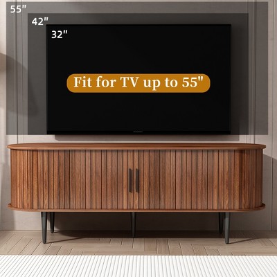 JVNOXK-TV TV Stand, 55-inch Modern TV Cabinet with Storage Compartments and Sliding Doors, Gaming & Entertainment -Walnut