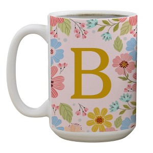 Personalization Mall Flowery Initial Personalized Coffee Mug Gold/Pink - 1 of 1
