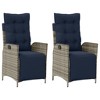 vidaXL Reclining Patio Chairs with Footrest - Gray PE Rattan Outdoor Garden Furniture - Adjustable & Comfortable with Washable Cushions - 2 of 4